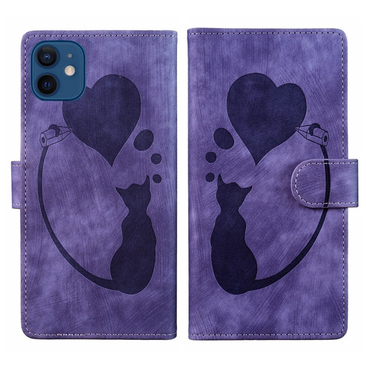 Pen Heart Cat Embossed Leather Phone Case, For iPhone 13 mini, For iPhone 12, For iPhone 12 Pro Max, For iPhone 12 Pro, For iPhone 12 mini, For iPhone 11 Pro Max, For iPhone 11, For iPhone 11 Pro