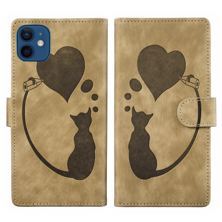 Pen Heart Cat Embossed Leather Phone Case, For iPhone 13 mini, For iPhone 12, For iPhone 12 Pro Max, For iPhone 12 Pro, For iPhone 12 mini, For iPhone 11 Pro Max, For iPhone 11, For iPhone 11 Pro