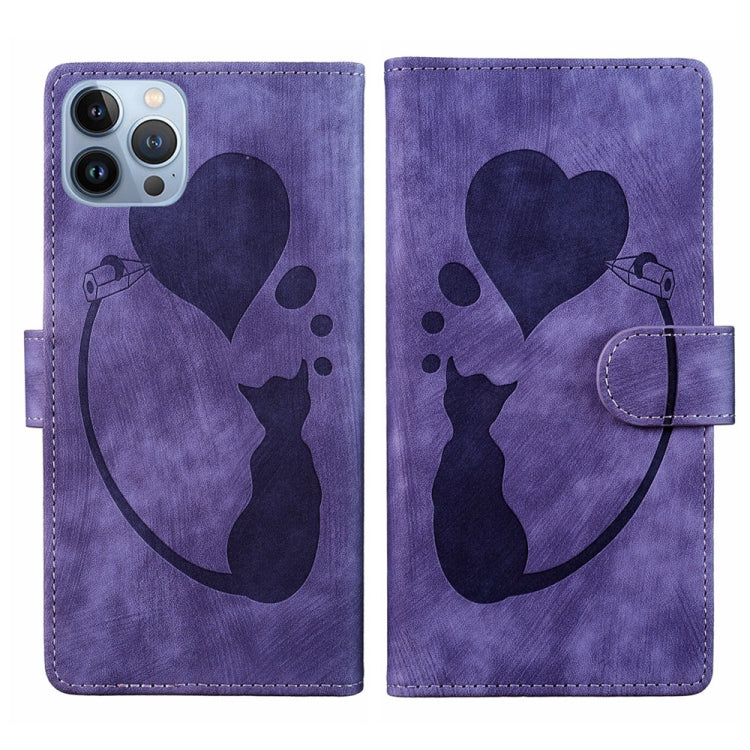 Pen Heart Cat Embossed Leather Phone Case, For iPhone 13 mini, For iPhone 12, For iPhone 12 Pro Max, For iPhone 12 Pro, For iPhone 12 mini, For iPhone 11 Pro Max, For iPhone 11, For iPhone 11 Pro
