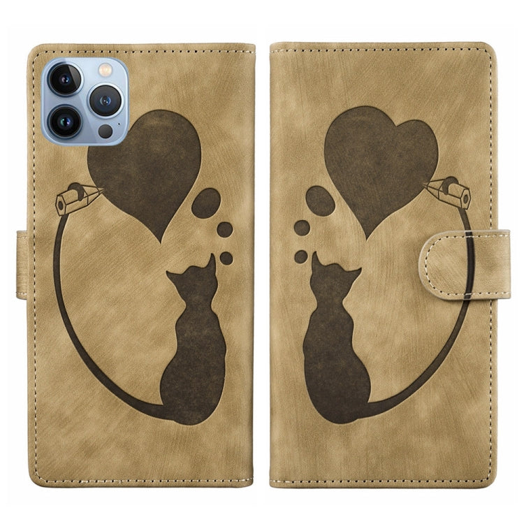 Pen Heart Cat Embossed Leather Phone Case, For iPhone 13 mini, For iPhone 12, For iPhone 12 Pro Max, For iPhone 12 Pro, For iPhone 12 mini, For iPhone 11 Pro Max, For iPhone 11, For iPhone 11 Pro