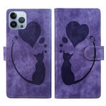 Pen Heart Cat Embossed Leather Phone Case, For iPhone 13 mini, For iPhone 12, For iPhone 12 Pro Max, For iPhone 12 Pro, For iPhone 12 mini, For iPhone 11 Pro Max, For iPhone 11, For iPhone 11 Pro