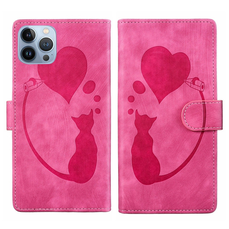 Pen Heart Cat Embossed Leather Phone Case, For iPhone 13 mini, For iPhone 12, For iPhone 12 Pro Max, For iPhone 12 Pro, For iPhone 12 mini, For iPhone 11 Pro Max, For iPhone 11, For iPhone 11 Pro
