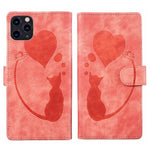 Pen Heart Cat Embossed Leather Phone Case, For iPhone 13 mini, For iPhone 12, For iPhone 12 Pro Max, For iPhone 12 Pro, For iPhone 12 mini, For iPhone 11 Pro Max, For iPhone 11, For iPhone 11 Pro