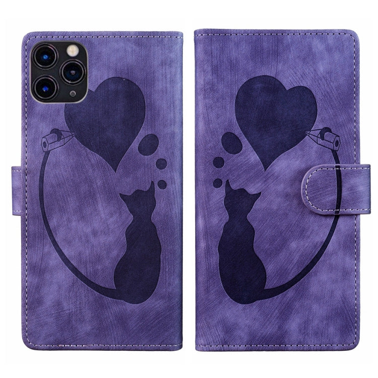 Pen Heart Cat Embossed Leather Phone Case, For iPhone 13 mini, For iPhone 12, For iPhone 12 Pro Max, For iPhone 12 Pro, For iPhone 12 mini, For iPhone 11 Pro Max, For iPhone 11, For iPhone 11 Pro