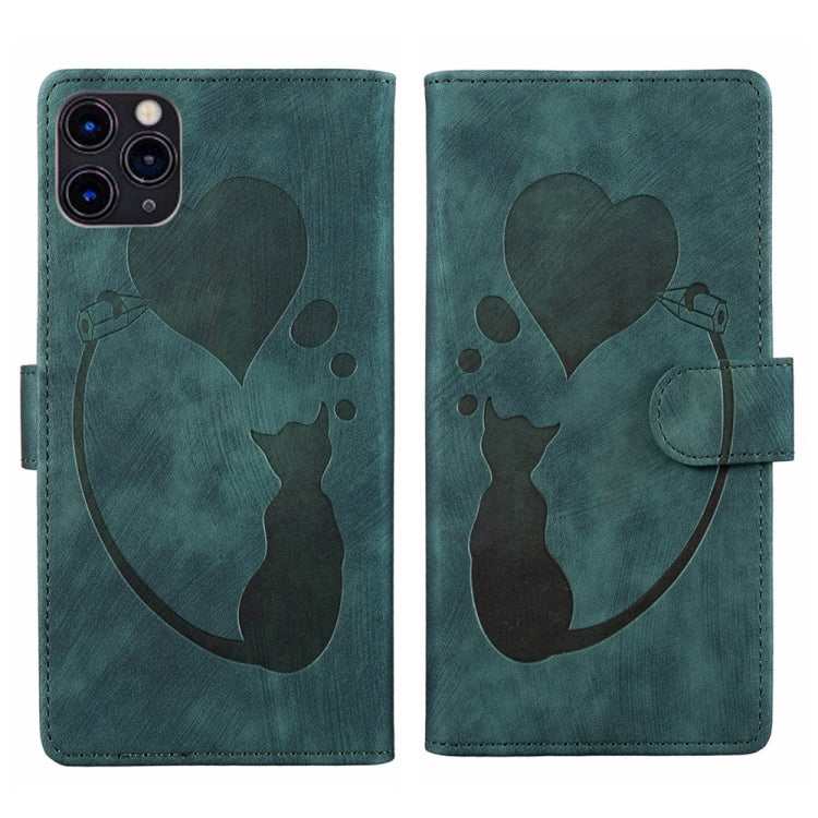 Pen Heart Cat Embossed Leather Phone Case, For iPhone 13 mini, For iPhone 12, For iPhone 12 Pro Max, For iPhone 12 Pro, For iPhone 12 mini, For iPhone 11 Pro Max, For iPhone 11, For iPhone 11 Pro