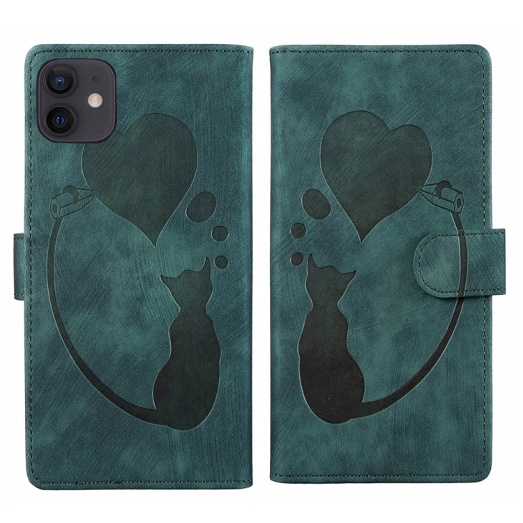 Pen Heart Cat Embossed Leather Phone Case, For iPhone 13 mini, For iPhone 12, For iPhone 12 Pro Max, For iPhone 12 Pro, For iPhone 12 mini, For iPhone 11 Pro Max, For iPhone 11, For iPhone 11 Pro