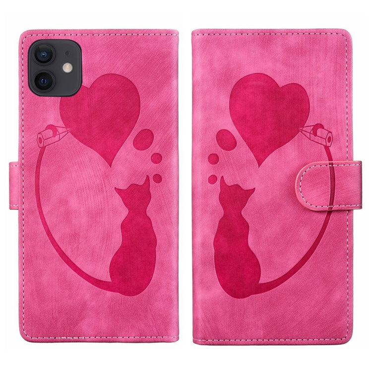 Pen Heart Cat Embossed Leather Phone Case, For iPhone 13 mini, For iPhone 12, For iPhone 12 Pro Max, For iPhone 12 Pro, For iPhone 12 mini, For iPhone 11 Pro Max, For iPhone 11, For iPhone 11 Pro