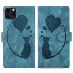 Pen Heart Cat Embossed Leather Phone Case, For iPhone 13 mini, For iPhone 12, For iPhone 12 Pro Max, For iPhone 12 Pro, For iPhone 12 mini, For iPhone 11 Pro Max, For iPhone 11, For iPhone 11 Pro