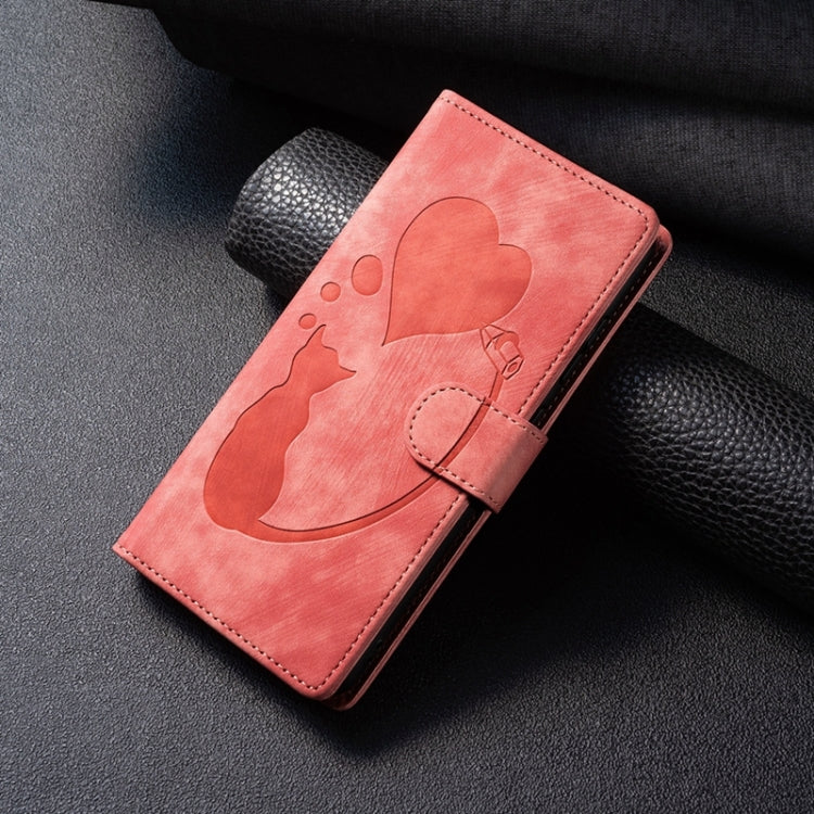 Pen Heart Cat Embossed Leather Phone Case, For iPhone 13 mini, For iPhone 12, For iPhone 12 Pro Max, For iPhone 12 Pro, For iPhone 12 mini, For iPhone 11 Pro Max, For iPhone 11, For iPhone 11 Pro