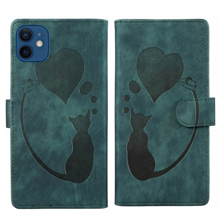 Pen Heart Cat Embossed Leather Phone Case, For iPhone 13 mini, For iPhone 12, For iPhone 12 Pro Max, For iPhone 12 Pro, For iPhone 12 mini, For iPhone 11 Pro Max, For iPhone 11, For iPhone 11 Pro
