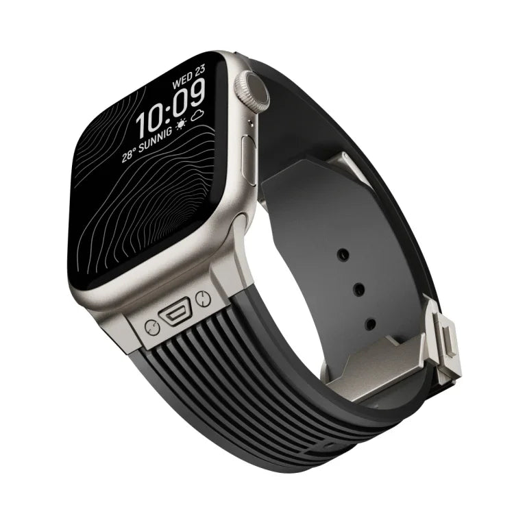 Vertical Texture Titanium Buckle Elastic Silicone Watch Band, For Apple Watch SE 44mm, For Apple Watch Series 6 44mm, For Apple Watch Series 5 44mm, For Apple Watch Series 4 44mm, For Apple Watch Series 3 42mm, For Apple Watch Series 2 42mm            ...