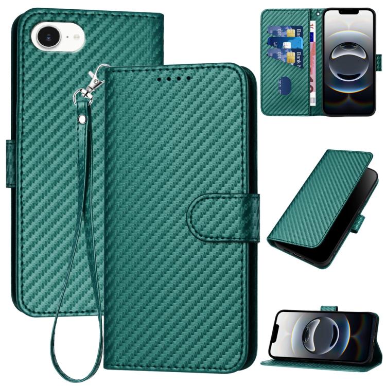 YX0070 Carbon Fiber Buckle Leather Phone Case with Lanyard, For iPhone 17e / 16e, For iPhone 17 Pro Max, For iPhone 17 Pro, For iPhone 17, For iPhone Air, For iPhone 16 Pro Max