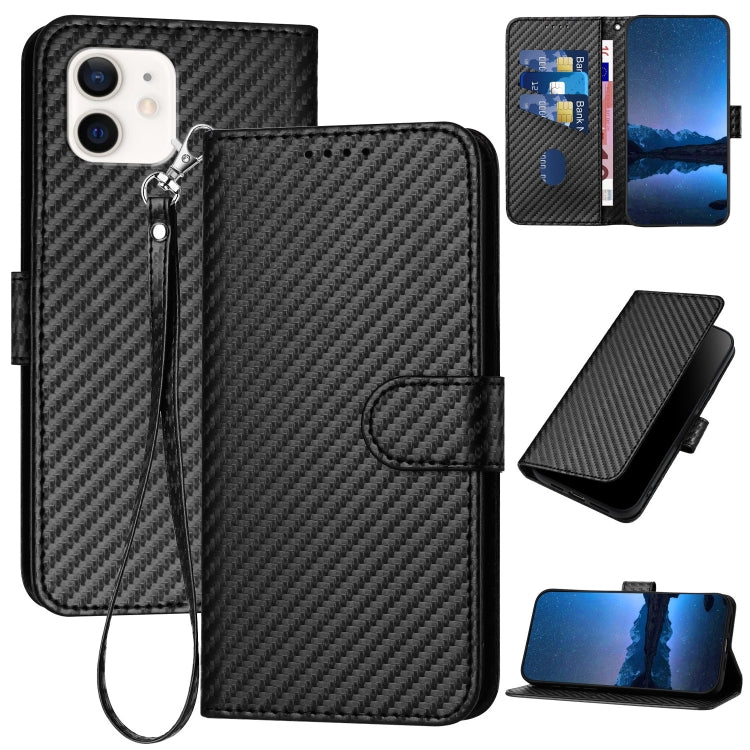 YX0070 Carbon Fiber Buckle Leather Phone Case with Lanyard, For iPhone 13 Pro Max, For iPhone 13 Pro, For iPhone 13, For iPhone 13 mini, For iPhone 12 / 12 Pro, For iPhone 12 Pro Max