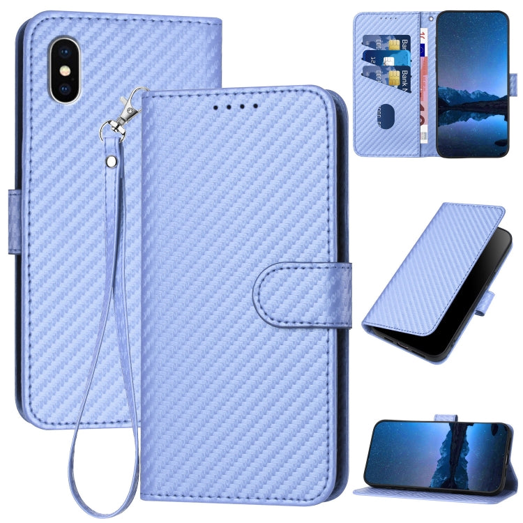 YX0070 Carbon Fiber Buckle Leather Phone Case with Lanyard, For iPhone 12 mini, For iPhone 11 Pro Max, For iPhone 11, For iPhone 11 Pro, For iPhone X / XS, For iPhone XR