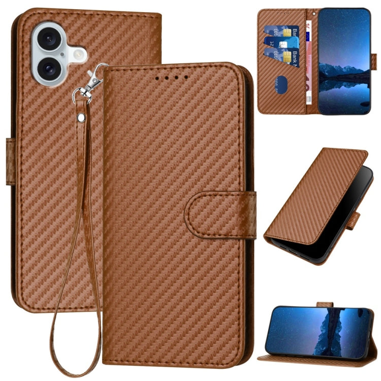 YX0070 Carbon Fiber Buckle Leather Phone Case with Lanyard, For iPhone 16 Pro, For iPhone 16 Plus, For iPhone 16, For iPhone 15 Pro Max, For iPhone 15 Pro, For iPhone 15 Plus