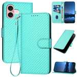 YX0070 Carbon Fiber Buckle Leather Phone Case with Lanyard, For iPhone 16 Pro, For iPhone 16 Plus, For iPhone 16, For iPhone 15 Pro Max, For iPhone 15 Pro, For iPhone 15 Plus