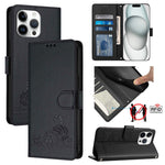 Cat Rat Embossed Pattern RFID Leather Phone Case with Lanyard, For iPhone 17 Pro Max, For iPhone 17 Pro, For iPhone 17, For iPhone Air, For iPhone SE 2024, For iPhone 15 Pro Max, For iPhone 15 Pro, For iPhone 15 Plus