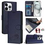 Cat Rat Embossed Pattern RFID Leather Phone Case with Lanyard, For iPhone 17 Pro Max, For iPhone 17 Pro, For iPhone 17, For iPhone Air, For iPhone SE 2024, For iPhone 15 Pro Max, For iPhone 15 Pro, For iPhone 15 Plus