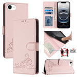 Cat Rat Embossed Pattern RFID Leather Phone Case with Lanyard, For iPhone 17 Pro Max, For iPhone 17 Pro, For iPhone 17, For iPhone Air, For iPhone SE 2024, For iPhone 15 Pro Max, For iPhone 15 Pro, For iPhone 15 Plus