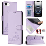 Cat Rat Embossed Pattern RFID Leather Phone Case with Lanyard, For iPhone 17 Pro Max, For iPhone 17 Pro, For iPhone 17, For iPhone Air, For iPhone SE 2024, For iPhone 15 Pro Max, For iPhone 15 Pro, For iPhone 15 Plus