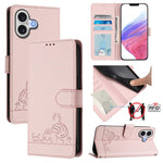 Cat Rat Embossed Pattern RFID Leather Phone Case with Lanyard, For iPhone 17 Pro Max, For iPhone 17 Pro, For iPhone 17, For iPhone Air, For iPhone SE 2024, For iPhone 15 Pro Max, For iPhone 15 Pro, For iPhone 15 Plus