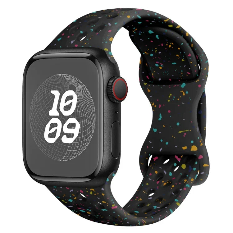 Hole Style Butterfly Buckle Camouflage Silicone Watch Band, For Apple Watch Series 7 41mm, For Apple Watch Series 7 45mm, For Apple Watch SE 40mm, For Apple Watch SE 44mm