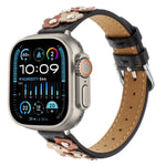 Stitched Flower Leather Watch Band, For Apple Watch SE 2023 44mm, For Apple Watch SE 2023 40mm, For Apple Watch Ultra 2 49mm, For Apple Watch Series 9 45mm, For Apple Watch Series 9 41mm, For Apple Watch Ultra 49mm, For Apple Watch Series 8 41mm       ...