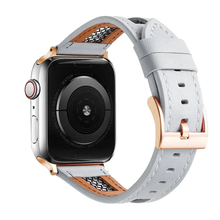 Mesh Calfskin Genuine Leather Watch Band, For Apple Watch Series 4 44mm, For Apple Watch Series 4 40mm, For Apple Watch Series 3 38mm, For Apple Watch Series 3 42mm, For Apple Watch Series 2 42mm, For Apple Watch Series 2 38mm