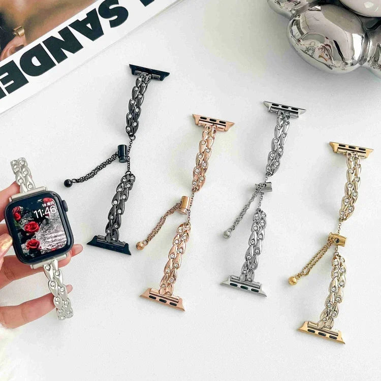 Rhinestone Peacock Metal Bracelet Watch Band, For Apple Watch SE 2023 44mm, For Apple Watch SE 2023 40mm, For Apple Watch Ultra 2 49mm, For Apple Watch Series 9 45mm, For Apple Watch Series 9 41mm, For Apple Watch Ultra 49mm, For Apple Watch Series 8 4...