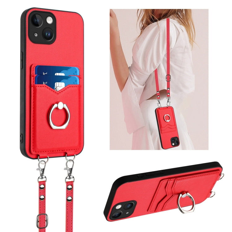 R20 Crossbody Rope Ring Card Holder Phone Case, For iPhone 14 Plus, For iPhone 14, For iPhone 14 Pro, For iPhone 14 Pro Max, For iPhone SE 2022 / SE 2020 / 8, For iPhone 13 Pro Max, For iPhone 13 Pro, For iPhone 13