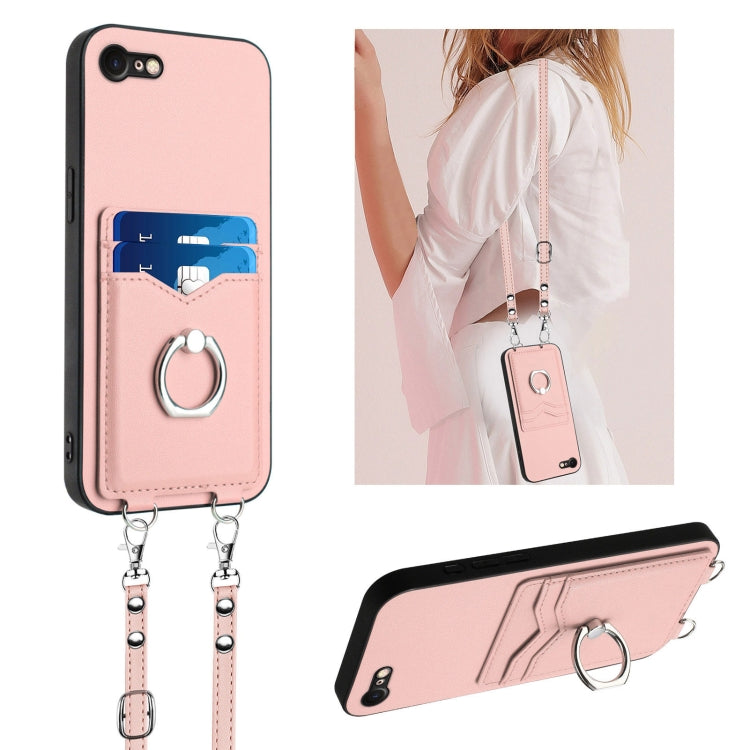 R20 Crossbody Rope Ring Card Holder Phone Case, For iPhone 14 Plus, For iPhone 14, For iPhone 14 Pro, For iPhone 14 Pro Max, For iPhone SE 2022 / SE 2020 / 8, For iPhone 13 Pro Max, For iPhone 13 Pro, For iPhone 13
