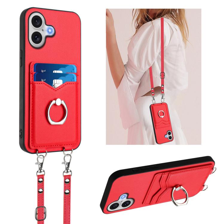 R20 Crossbody Rope Ring Card Holder Phone Case, For iPhone 17 Pro Max, For iPhone 17 Pro, For iPhone 17, For iPhone Air, For iPhone 15 Pro Max, For iPhone 15 Pro, For iPhone 15 Plus, For iPhone 15