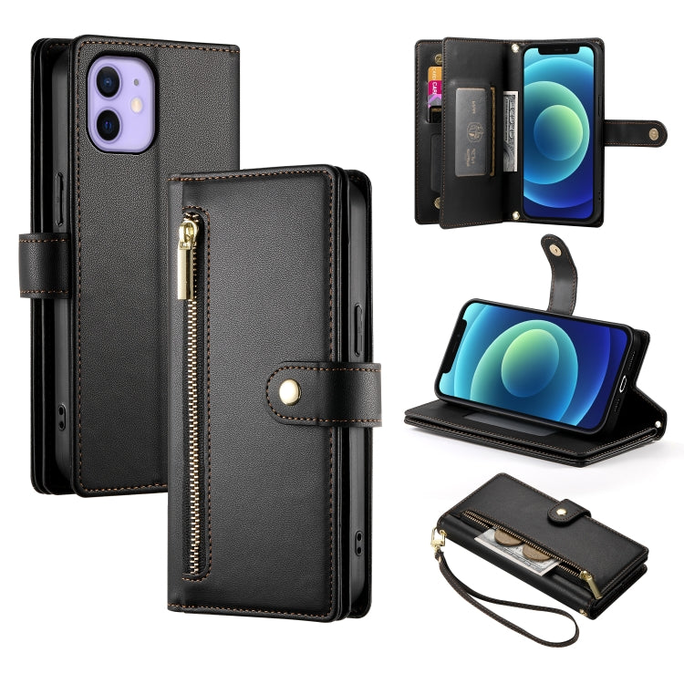 Nine Card-slot Zipper Wallet Bag Leather Phone Case, For iPhone 14 Pro Max, For iPhone 13 Pro Max, For iPhone 13 Pro, For iPhone 13, For iPhone 13 mini, For iPhone 12 / 12 Pro, For iPhone 12 Pro Max, For iPhone 12 mini