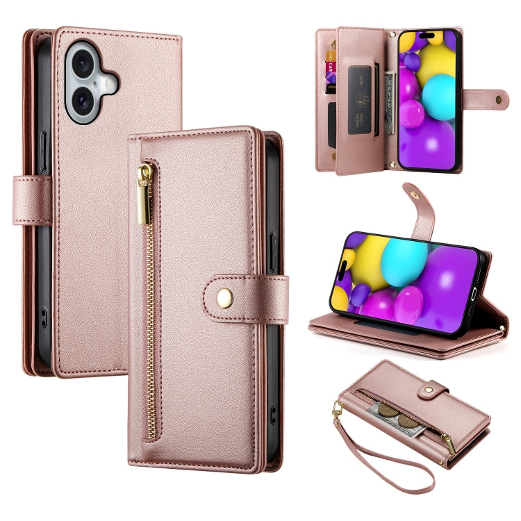 Nine Card-slot Zipper Wallet Bag Leather Phone Case, For iPhone 17 Pro Max, For iPhone 17 Pro, For iPhone 17, For iPhone Air, For iPhone 16e, For iPhone 16 Pro Max, For iPhone 16 Pro, For iPhone 16 Plus