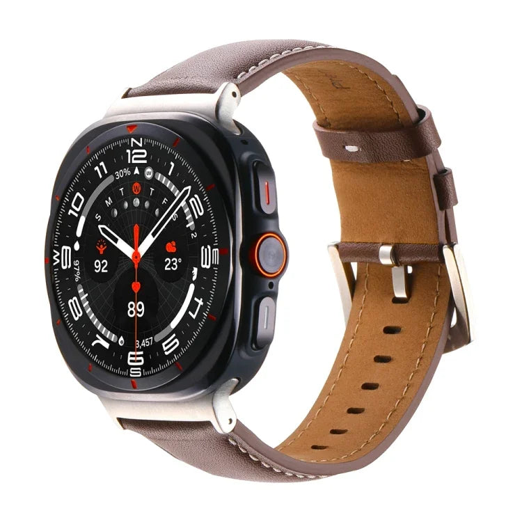 Plain Genuine Leather Watch Band, For Samsung Galaxy Watch Ultra 47mm / Ultra 2025