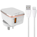 LDNIO A1204Q QC3.0 18W USB Fast Charger with 1m USB to 8 Pin Cable, EU Plug, UK Plug, US Plug