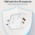 LDNIO Q229 QC3.0 / PD20W USB + Type-C Fast Charger with 1m USB to 8 Pin Cable, EU Plug, UK Plug, US Plug