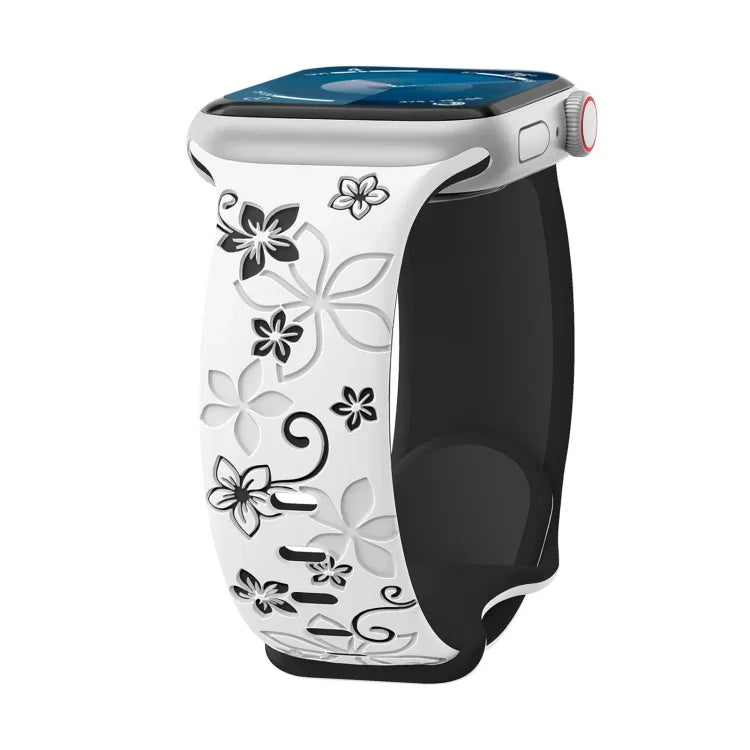 Bauhinia Two-color Embossed Silicone Watch Band, For Apple Watch SE 2023 44mm, For Apple Watch SE 2023 40mm, For Apple Watch Ultra 2 49mm, For Apple Watch Series 9 45mm, For Apple Watch Series 9 41mm, For Apple Watch Ultra 49mm                         ...