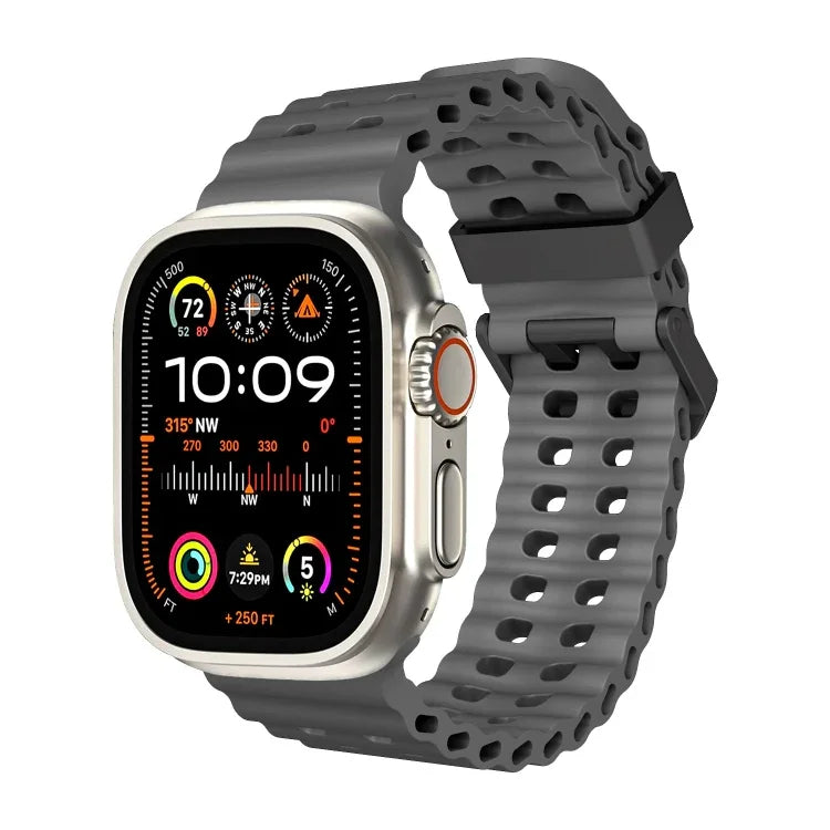 Ocean Dual-Row Hole Silicone Watch Band, For Apple Watch Ultra 49mm, For Apple Watch Series 8 45mm, For Apple Watch SE 2022 44mm