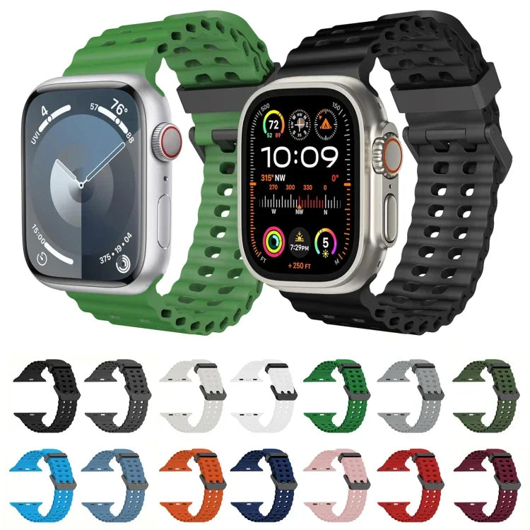 Ocean Dual-Row Hole Silicone Watch Band, For Apple Watch Series 7 45mm, For Apple Watch SE 44mm, For Apple Watch Series 6 44mm