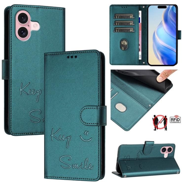 Smile Embossing RFID Leather Phone Case, For iPhone 16, For iPhone 15 Pro Max, For iPhone 15 Pro, For iPhone 15 Plus, For iPhone 15, For iPhone 14 Plus, For iPhone 14 / 13, For iPhone 14 Pro
