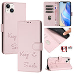 Smile Embossing RFID Leather Phone Case, For iPhone 16, For iPhone 15 Pro Max, For iPhone 15 Pro, For iPhone 15 Plus, For iPhone 15, For iPhone 14 Plus, For iPhone 14 / 13, For iPhone 14 Pro