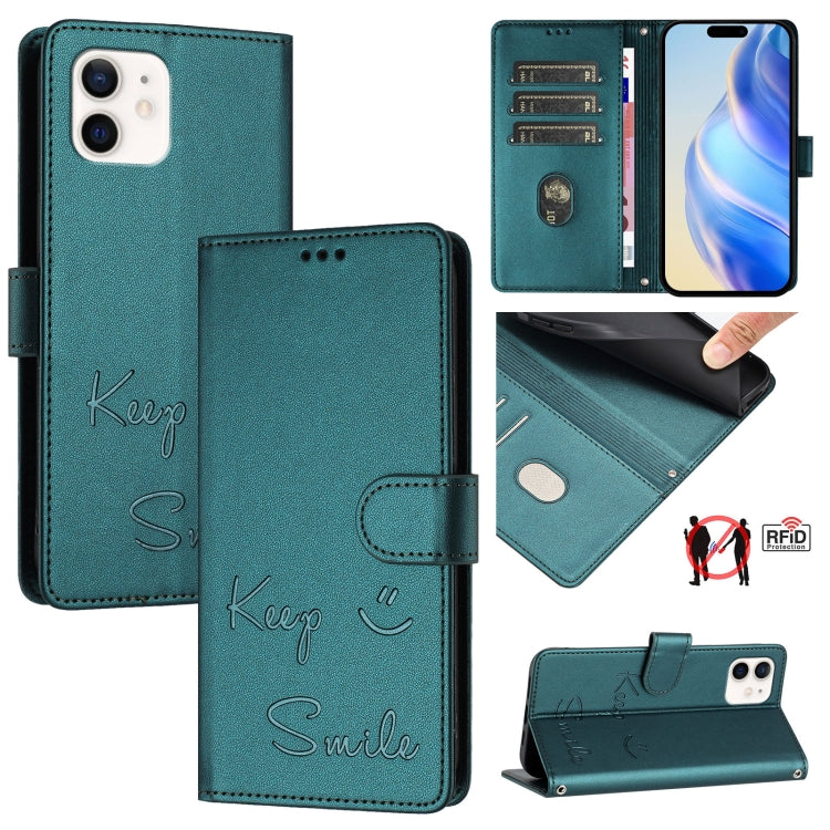 Smile Embossing RFID Leather Phone Case, For iPhone 11 Pro Max, For iPhone 11, For iPhone 11 Pro, For iPod Touch 7 / 6 / 5, For iPhone X / XS, For iPhone XR, For iPhone XS Max, For iPhone 8 Plus / 7 Plus