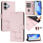 Smile Embossing RFID Leather Phone Case, For iPhone 17 Pro Max, For iPhone 17 Pro, For iPhone 17, For iPhone Air, For iPhone SE 2024, For iPhone 16 Pro Max, For iPhone 16 Pro, For iPhone 16 Plus
