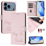 Smile Embossing RFID Leather Phone Case, For iPhone 17 Pro Max, For iPhone 17 Pro, For iPhone 17, For iPhone Air, For iPhone SE 2024, For iPhone 16 Pro Max, For iPhone 16 Pro, For iPhone 16 Plus