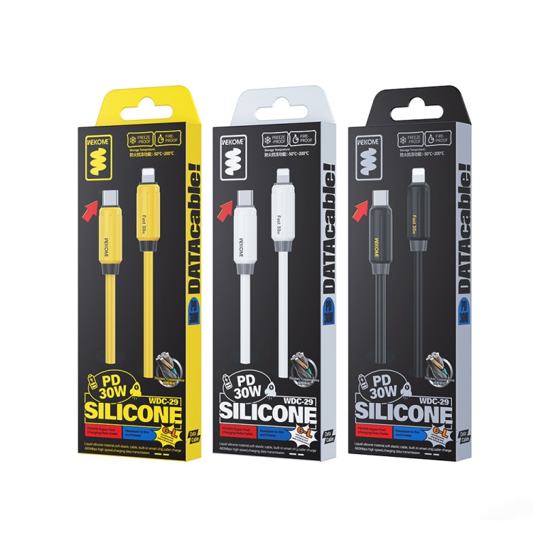 WK WDC-29 Elastic Genuine Silicone 1m PD30W Type-C to 8 Pin Fast Charging Data Cable, WDC-29