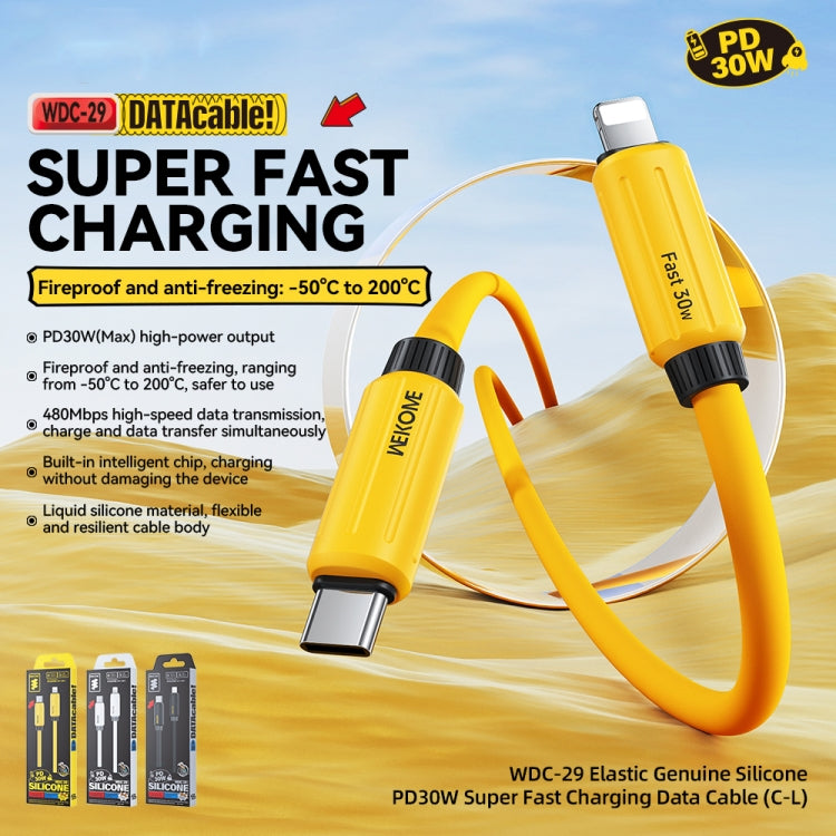 WK WDC-29 Elastic Genuine Silicone 1m PD30W Type-C to 8 Pin Fast Charging Data Cable, WDC-29