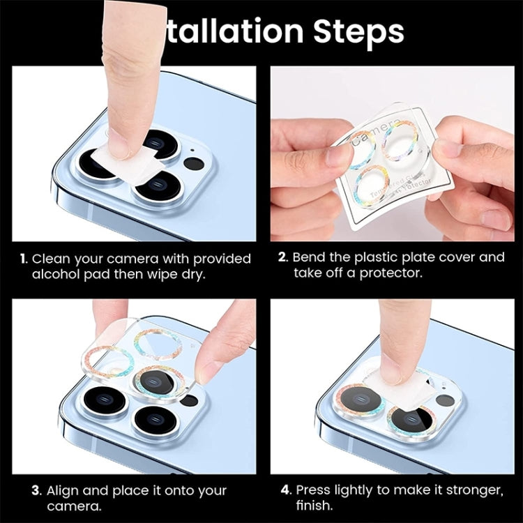 Glitter Ring Tempered Glass Camera Lens Film, For iPhone 17, For iPhone 16 Pro / 16 Pro Max, For iPhone 16 / 16 Plus