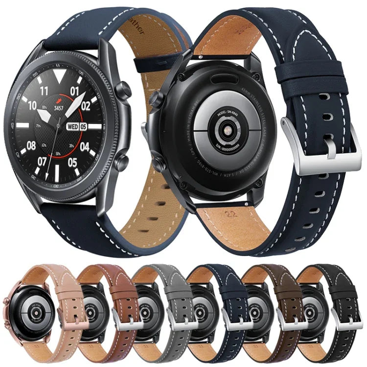 Genuine Leather Silver Buckle Replacement Strap Watchband, For Samsung Galaxy Watch3 45mm, For Samsung Galaxy Watch3 41mm