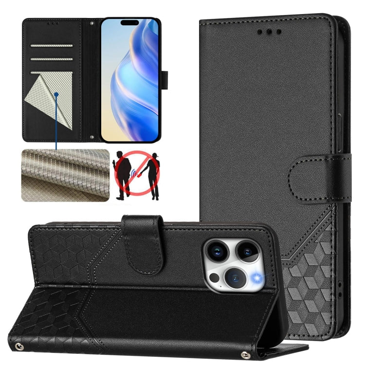 Honeycomb Embossing RFID Leather Phone Case, For iPhone 17e / 16e, For iPhone 17 Pro Max, For iPhone 17 Pro, For iPhone 17, For iPhone Air, For iPhone 16 Pro Max, For iPhone 16 Pro, For iPhone 16 Plus